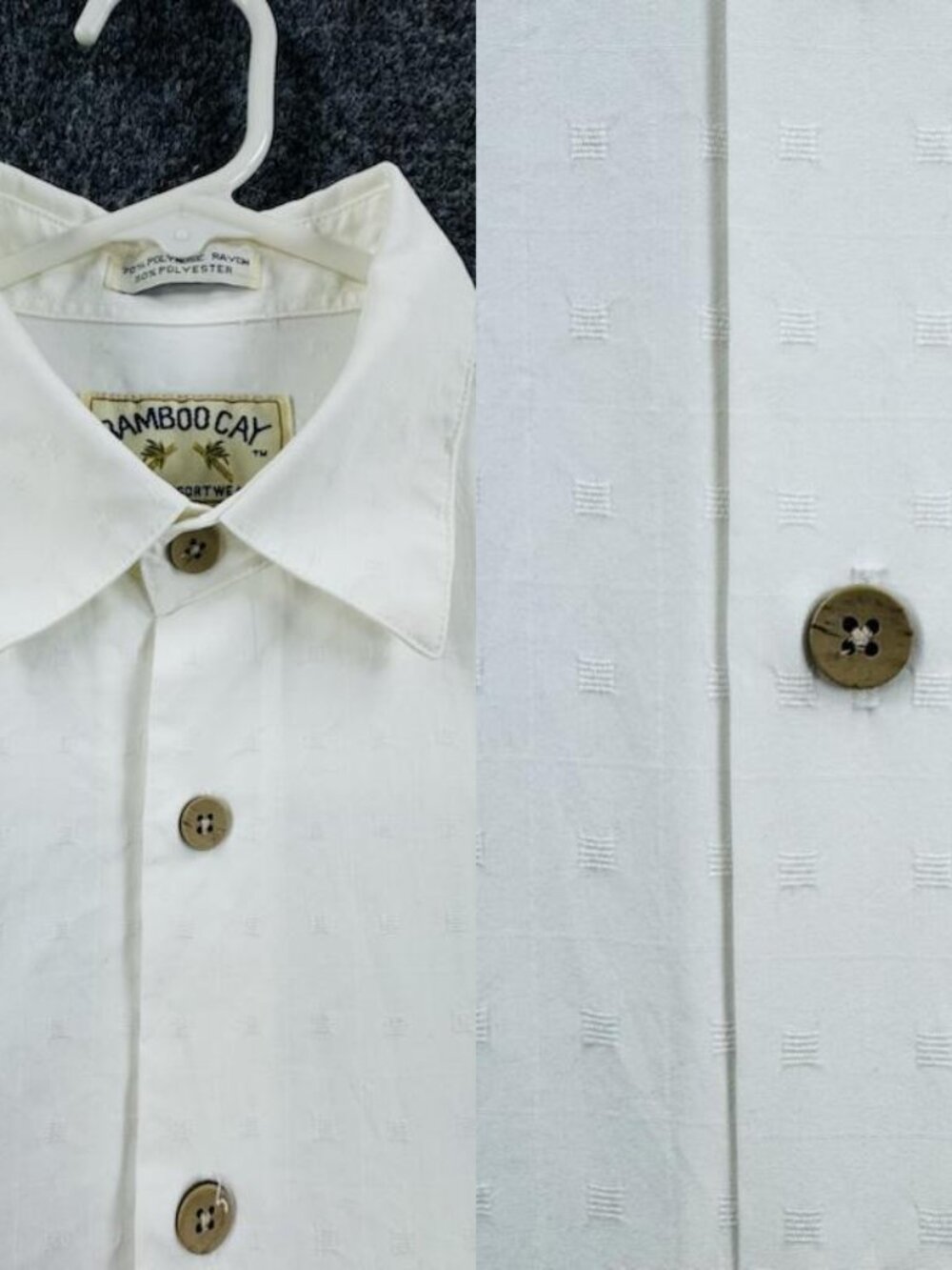 Bamboo Cay Short Sleeve Medium Mens White Pocket Shirt Rayon Polyester Button Up